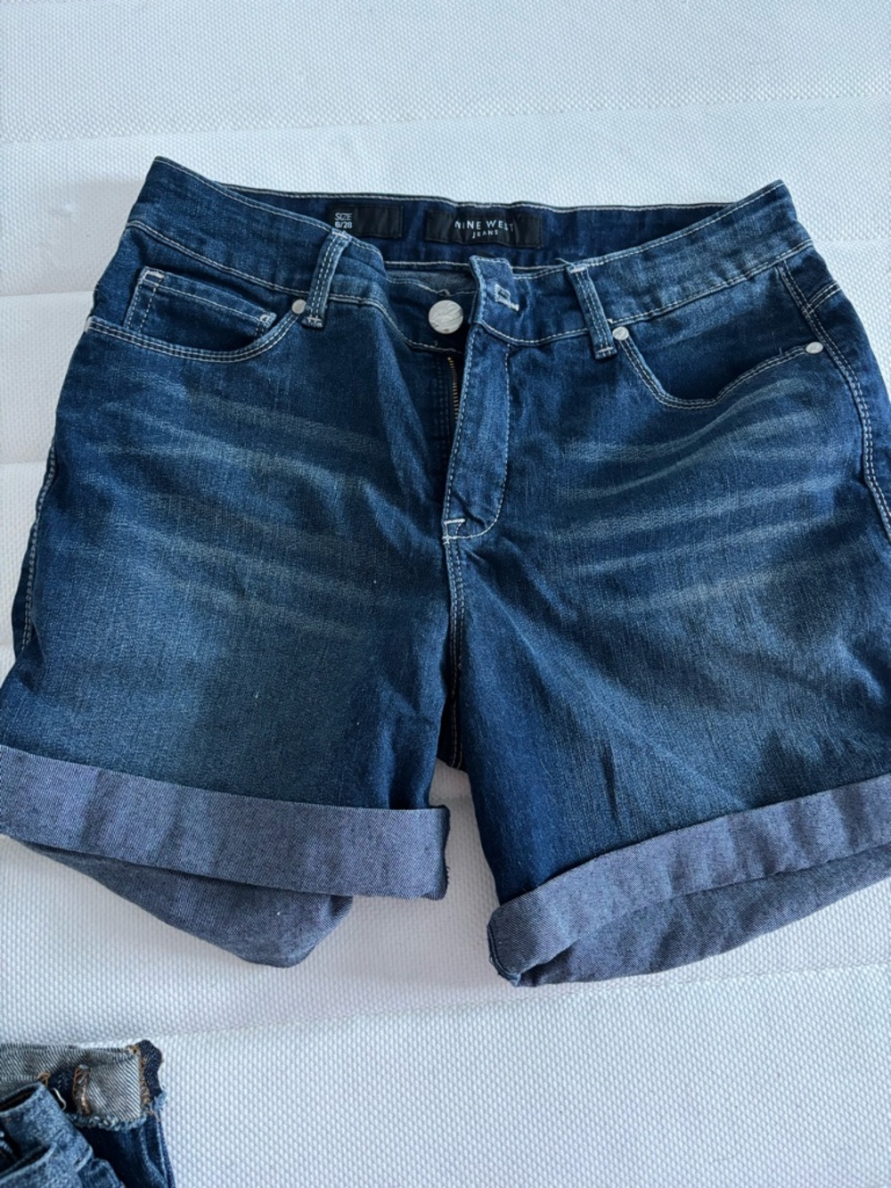 Nine West Dark Blue Rolled Cuff Denim Shorts